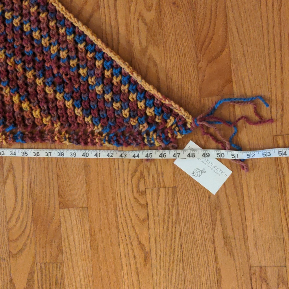 Handmade Knit Variegated Acrylic Multicolor Shawl Wrap Scarf Blue Rust - Picture 6 of 15